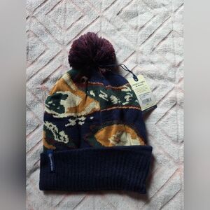United By Blue Kids Pom Beanie Hat in Navy, Mustard & Green